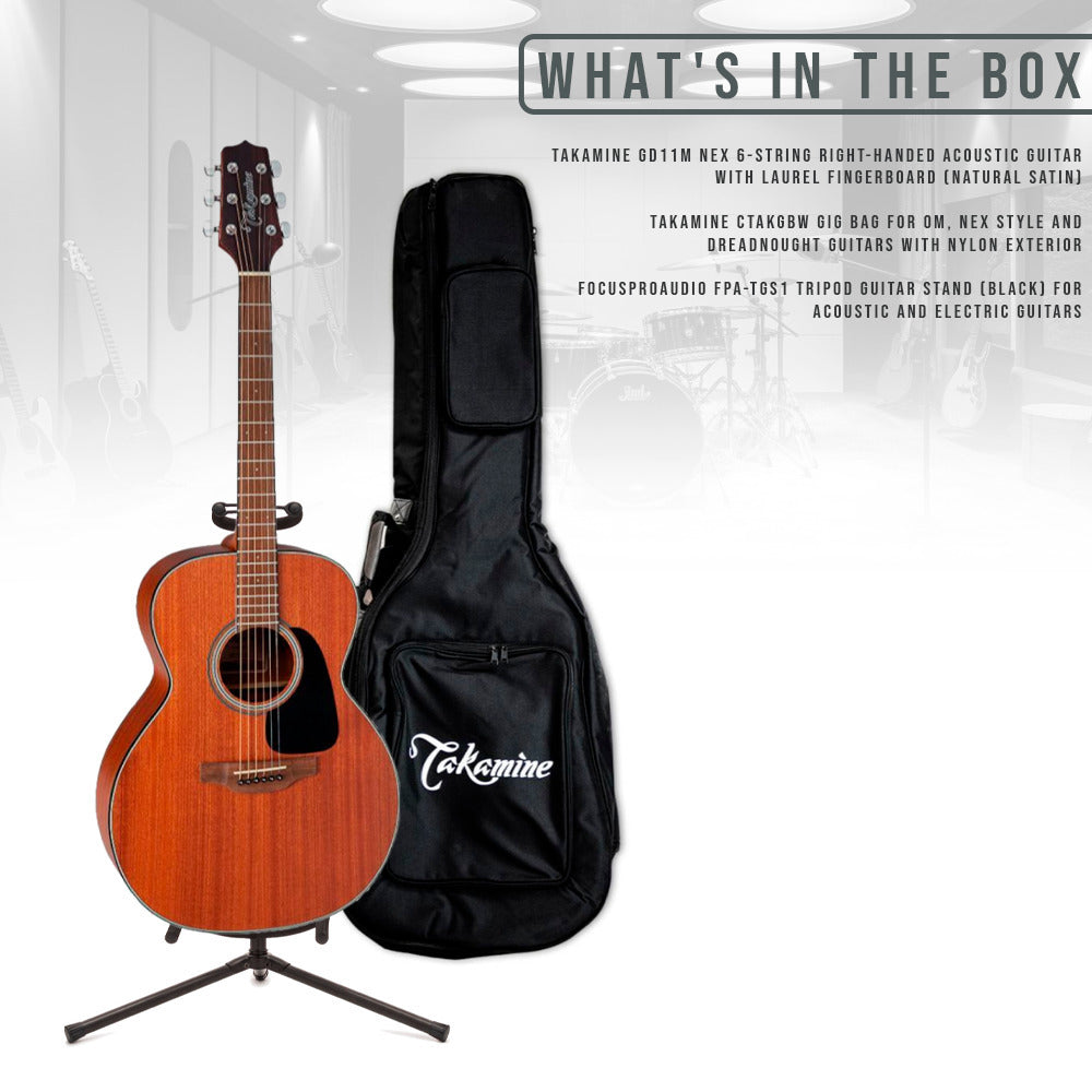 Takamine GD11M NEX Acoustic Guitar, Natural Satin Finish with Case and stand