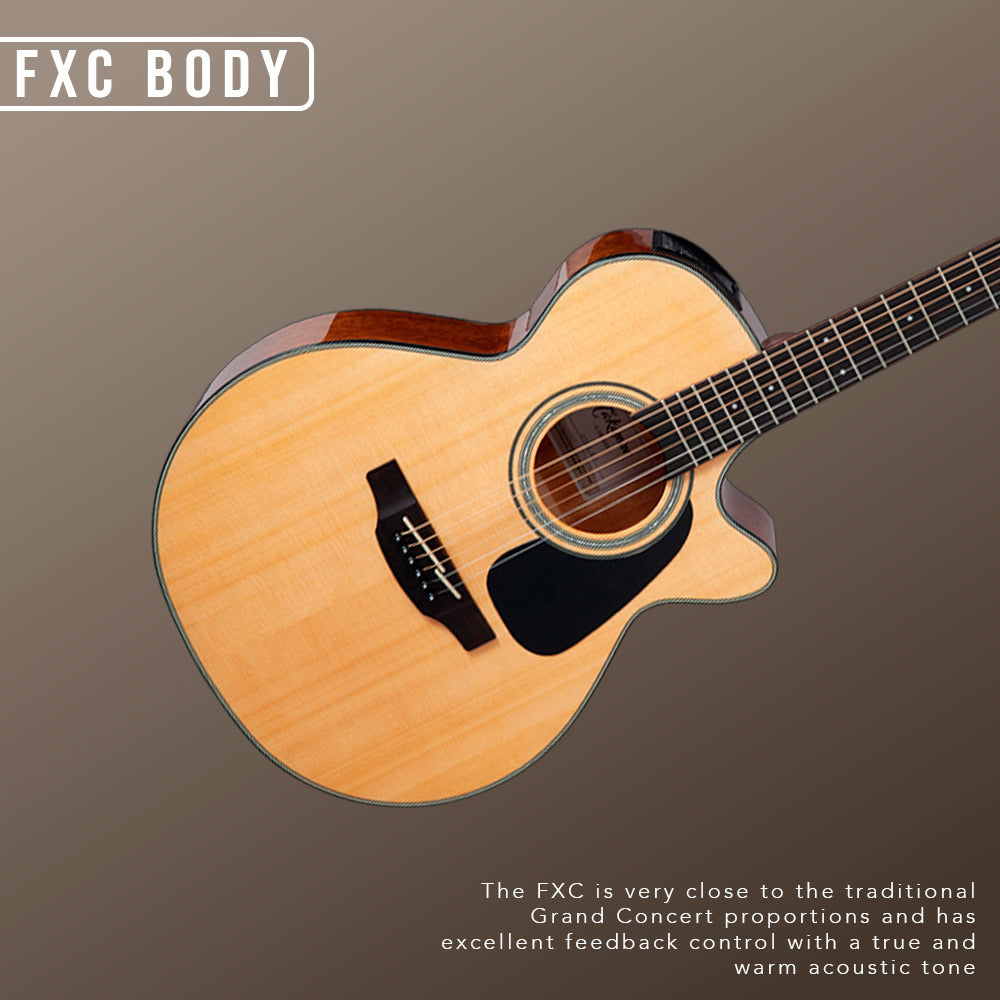 Takamine GF30CE-NAT FXC Cutaway Acoustic-Electric Guitar with Case and stand