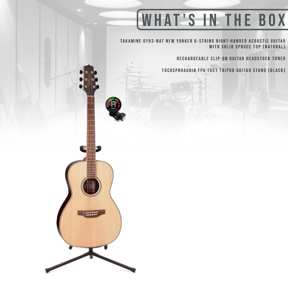Takamine GY93-NAT New Yorker Acoustic Guitar, Natural with stand and tuner
