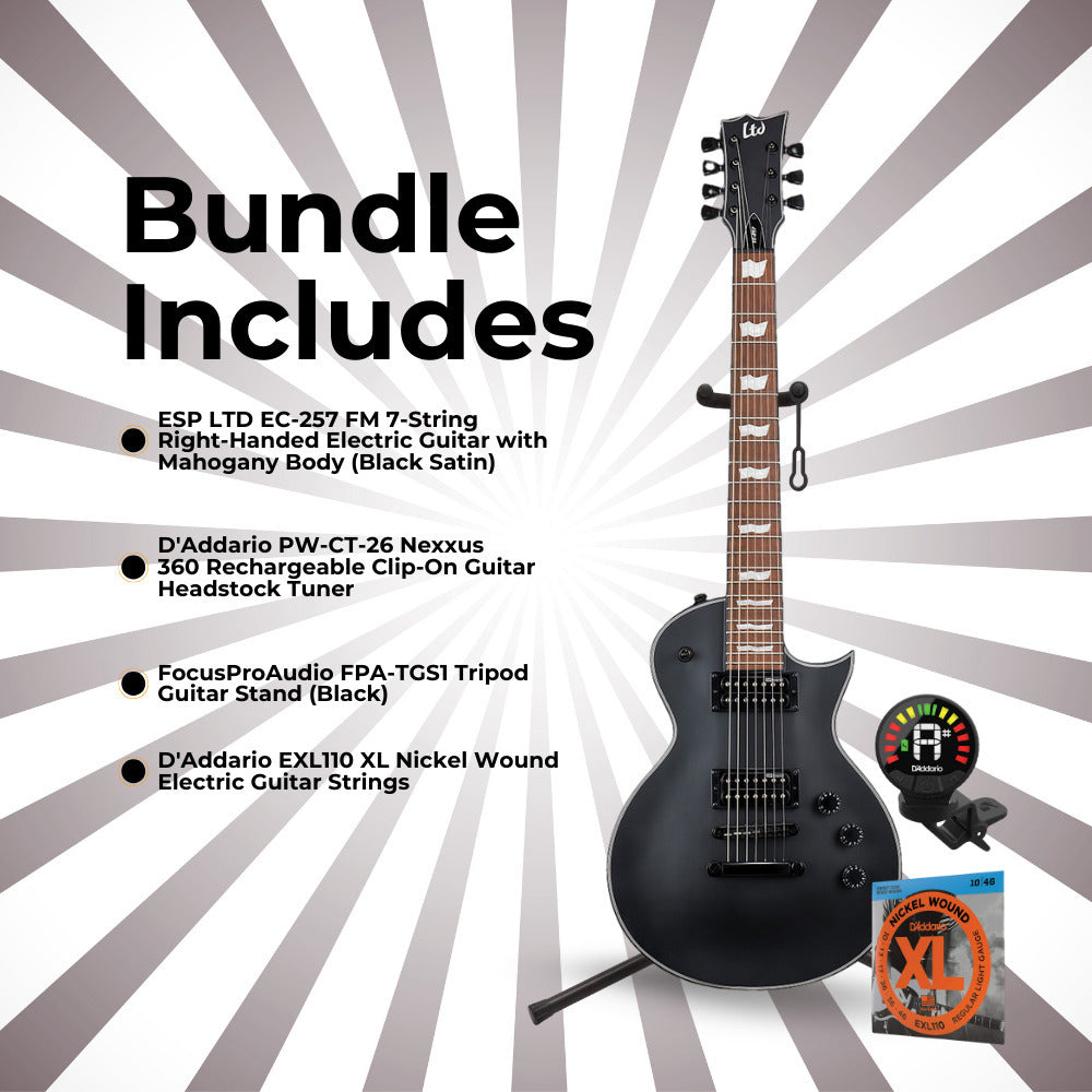 ESP LTD EC-257 - Black Satin with Stand, Tuner and Strings