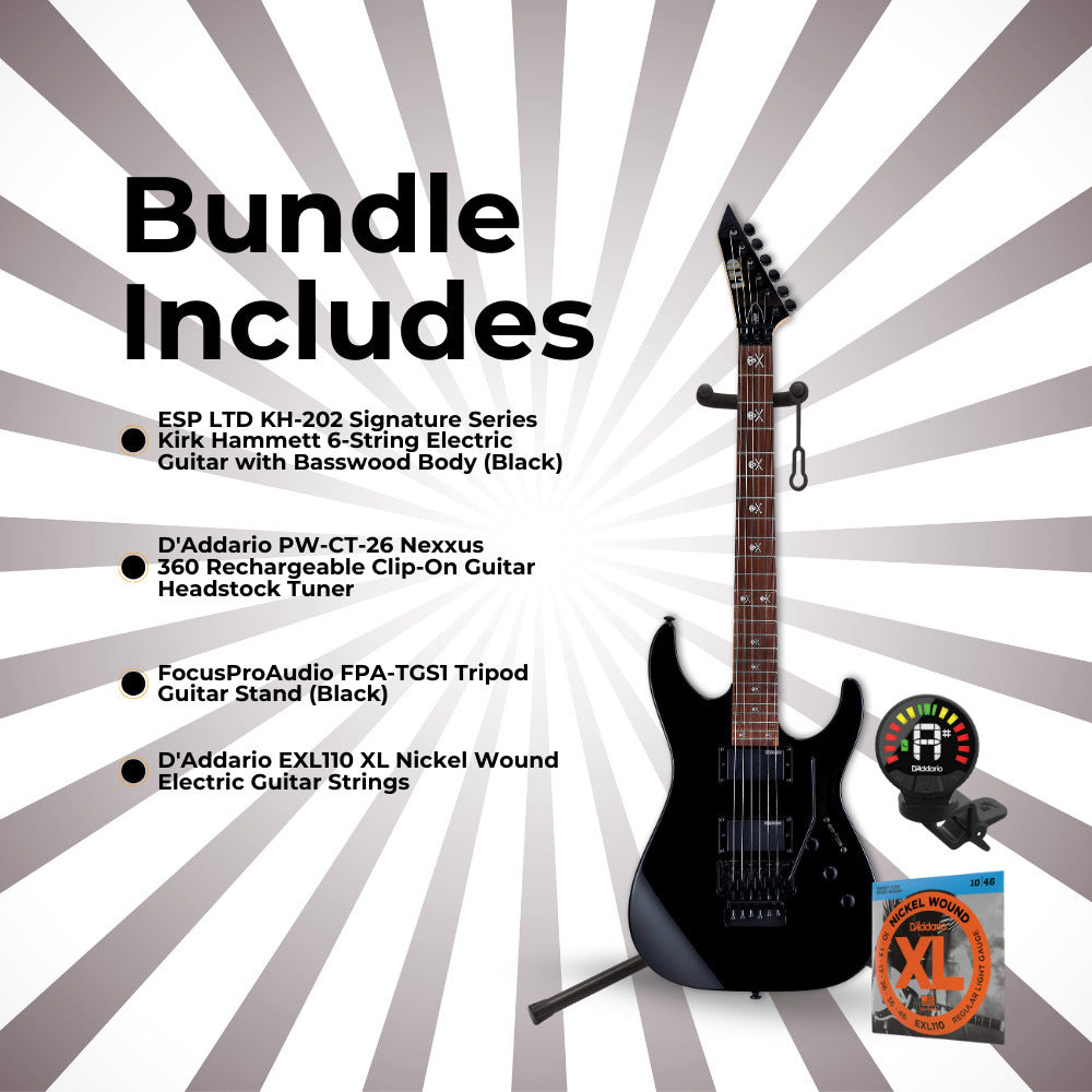 ESP LTD Kirk Hammett Signature KH-202 - Black with Stand, Tuner and Strings