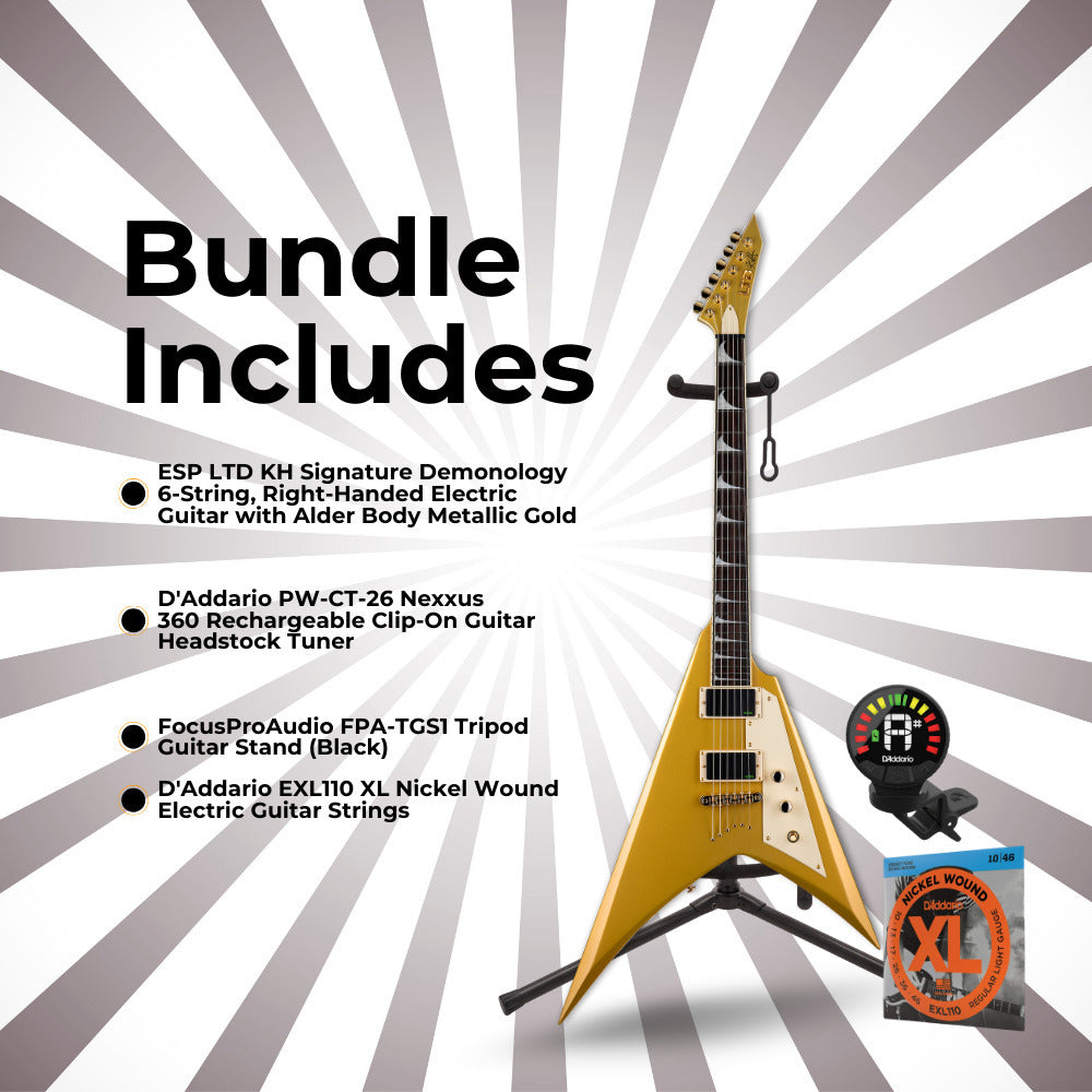 ESP LTD KH-V Kirk Hammett Signature Electric Guitar (Gold) with Accessories