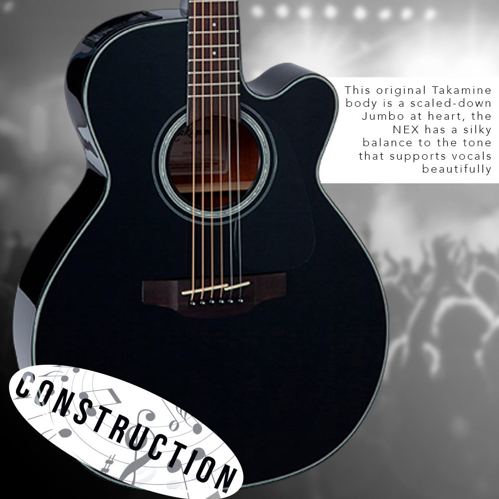 Takamine G Series GN30CE NEX Acoustic-Electric Guitar Black with stand and tuner