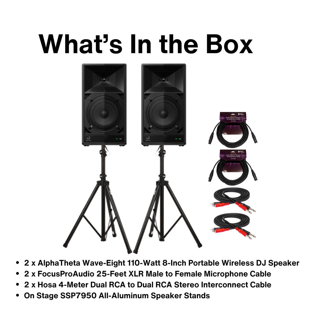 AlphaTheta Wave-Eight 110W 8 in. Portable DJ Speaker (Pair) Bundle