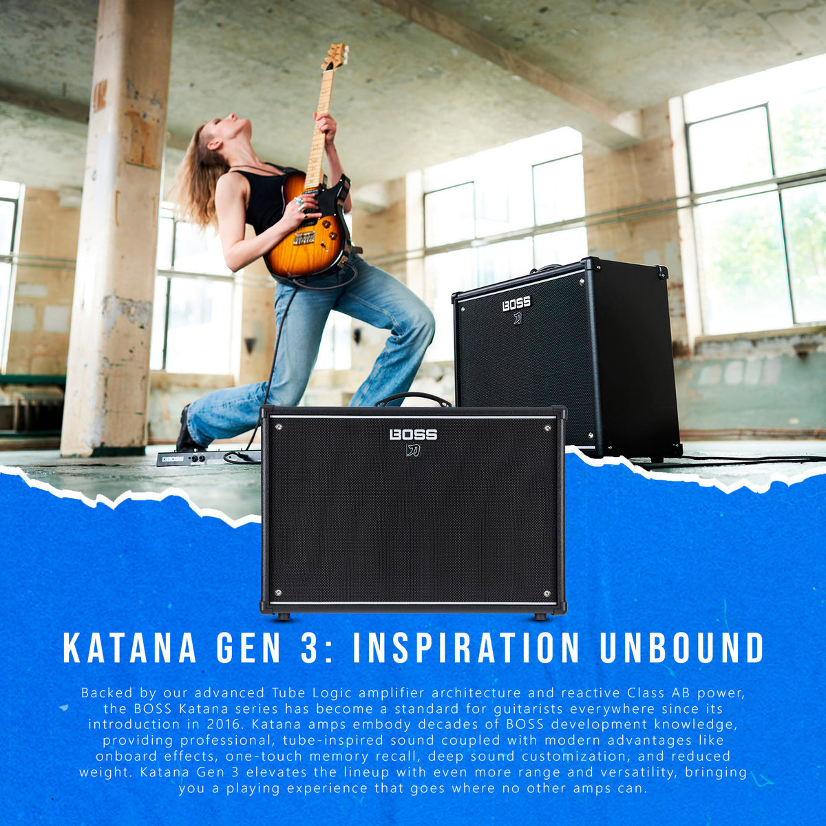 BOSS KTN-100-3 Katana Gen 3 100W 1x12 Inch Combo Guitar Amplifier Bundle