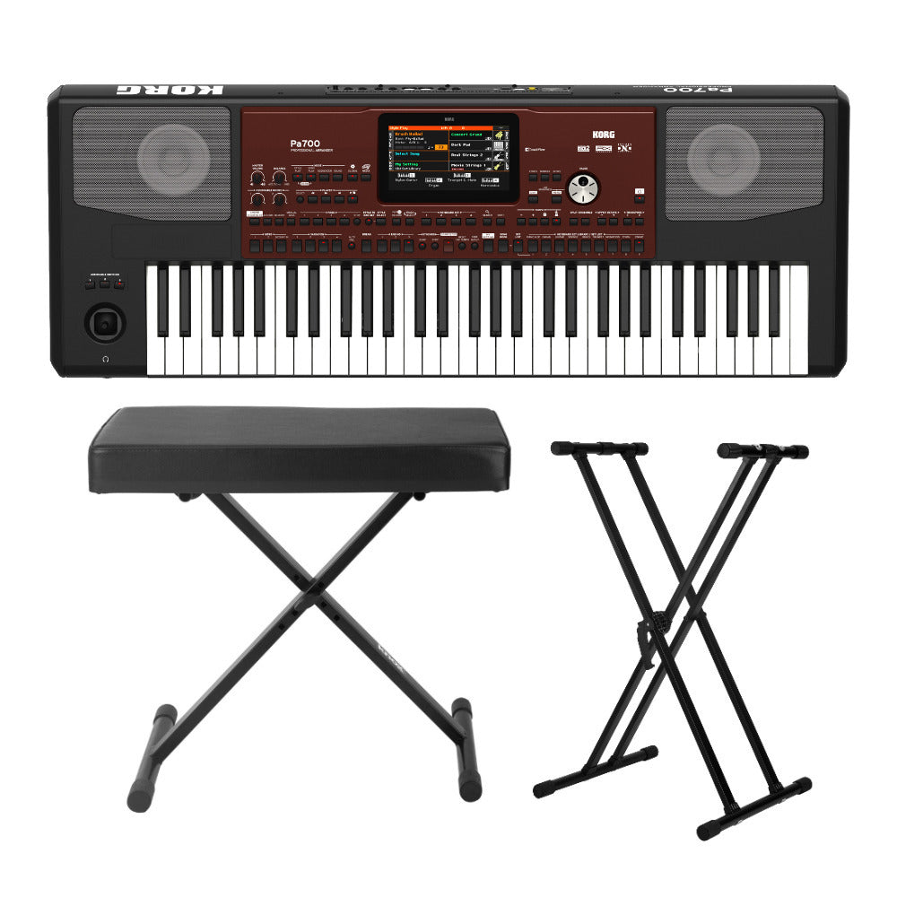 Korg 61-Key Arranger Keyboard with X-Style Bench and Double X Stand Bundle