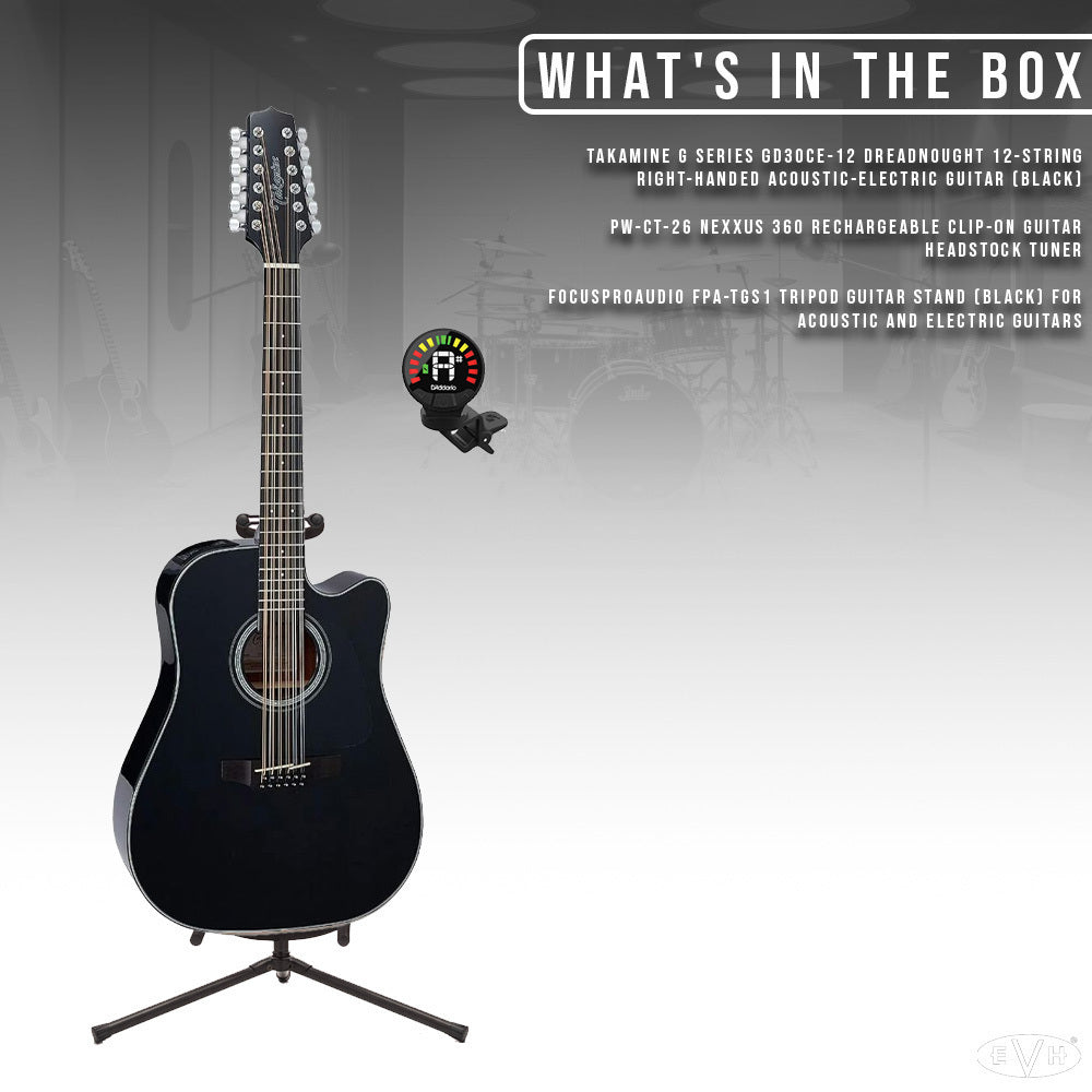 Takamine GD30CE 12 12 String Right Hand Acoustic Electric Guitar Bundle