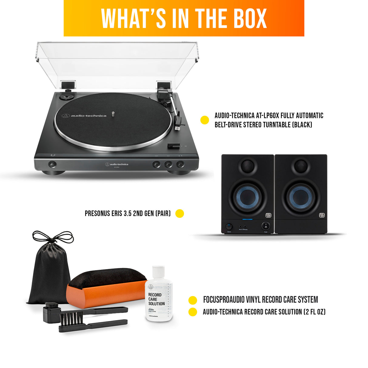 Audio-Technica AT-LP60X Turntable with Monitors and Cleaning Kit