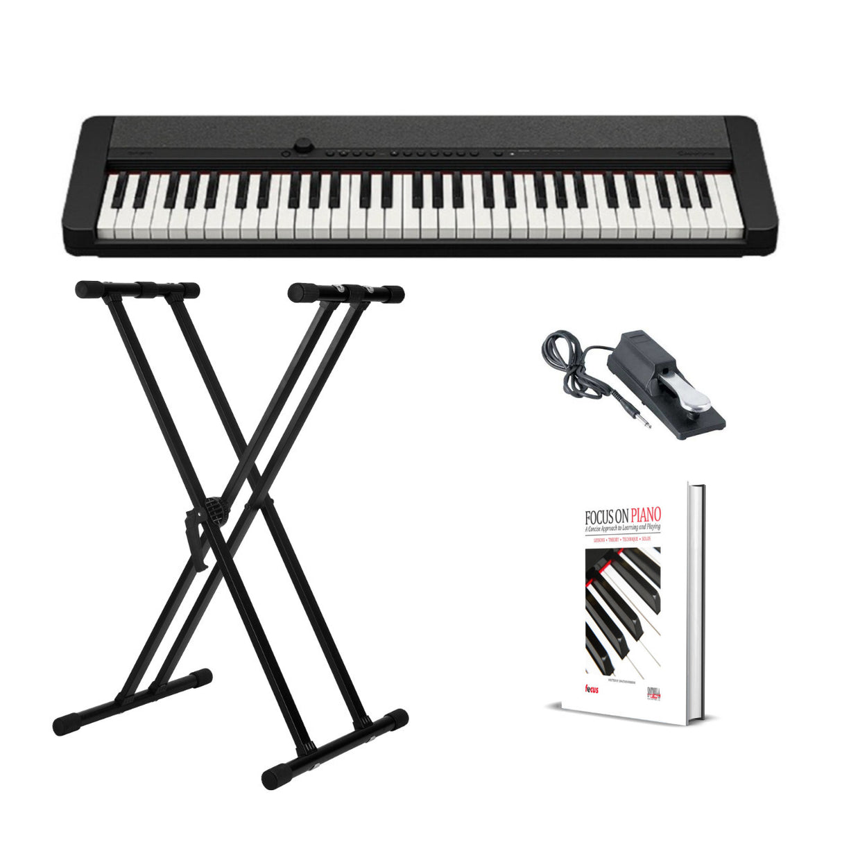 Casio Casiotone CT-S1 61-Key Portable Keyboard (Black) w/Stand, Pedal and Book