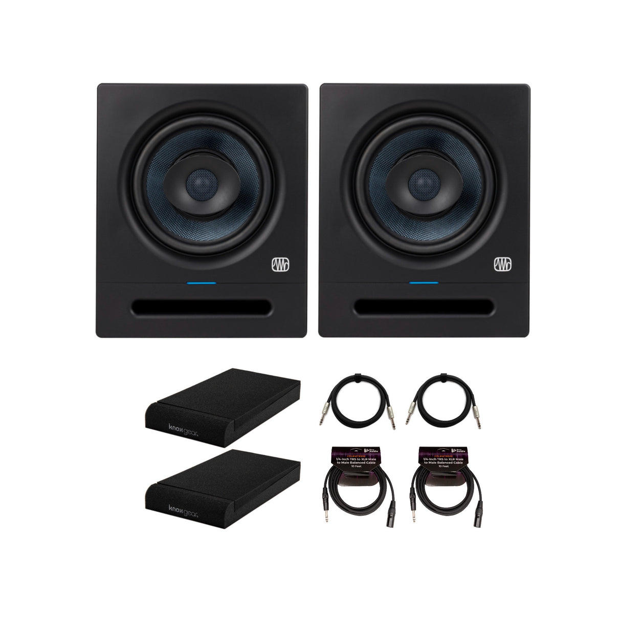 PreSonus Eris Pro 6 6-Inch 2-Way Studio Monitors with 1/4-Inch TRS Cables Bundle