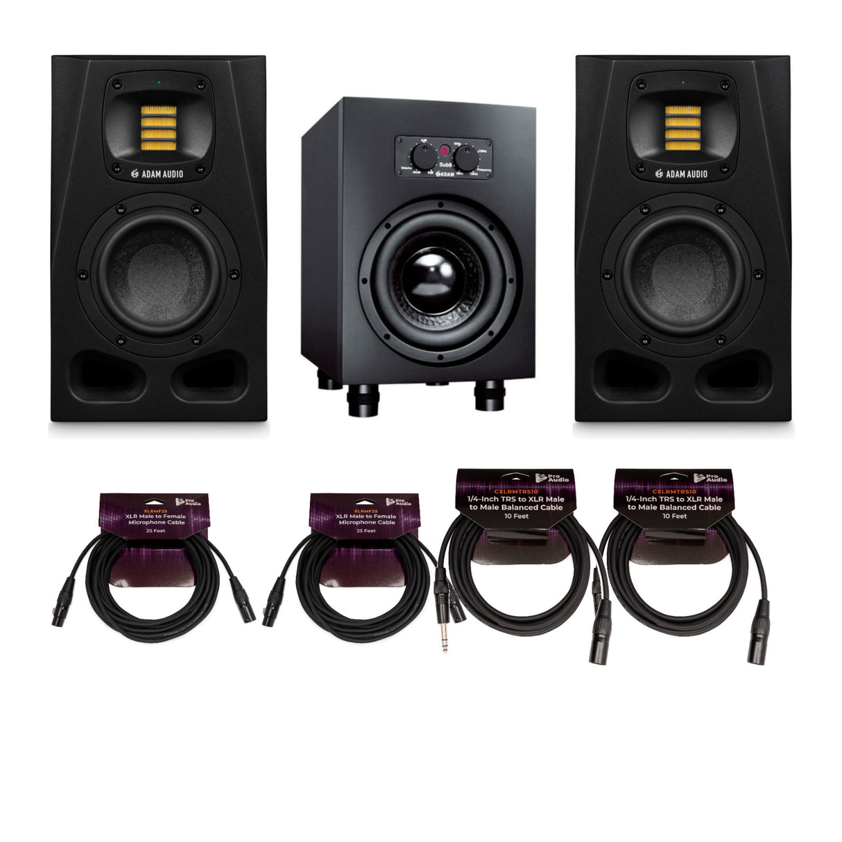 ADAM Audio A4V 2 Way Studio Monitor (Pair) with Subwoofer and Cables Bundle