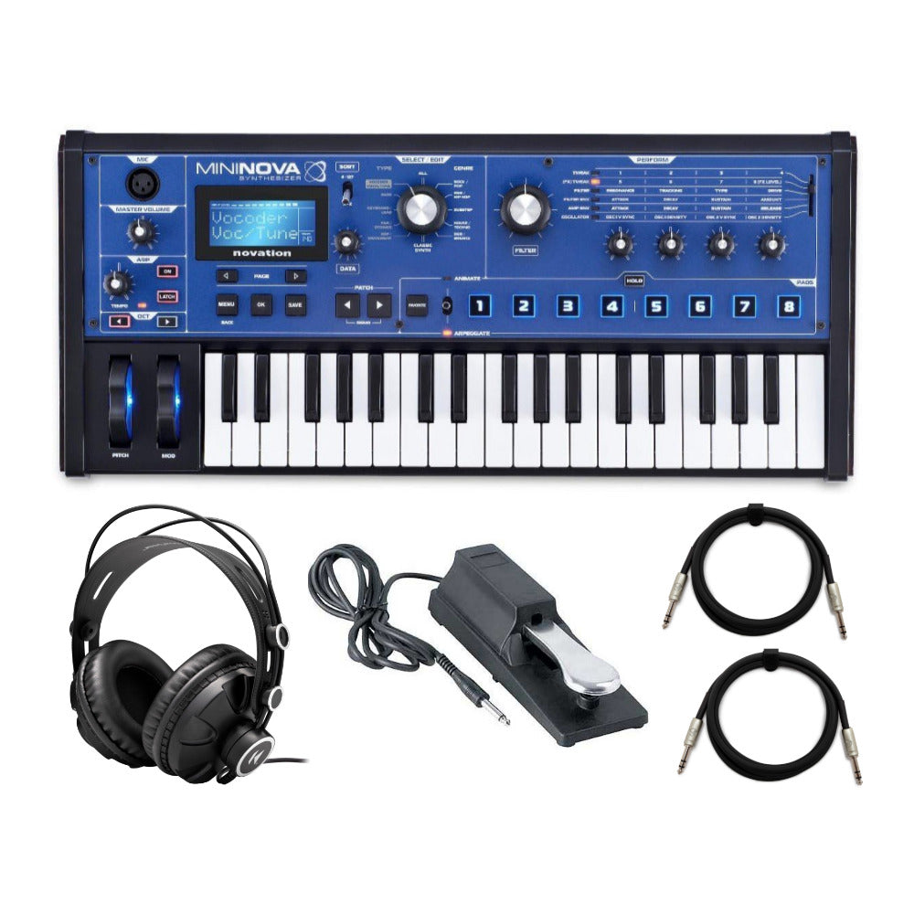 Novation MiniNova Synthesizer with Headphones, Sustain Pedal and TRS Cable