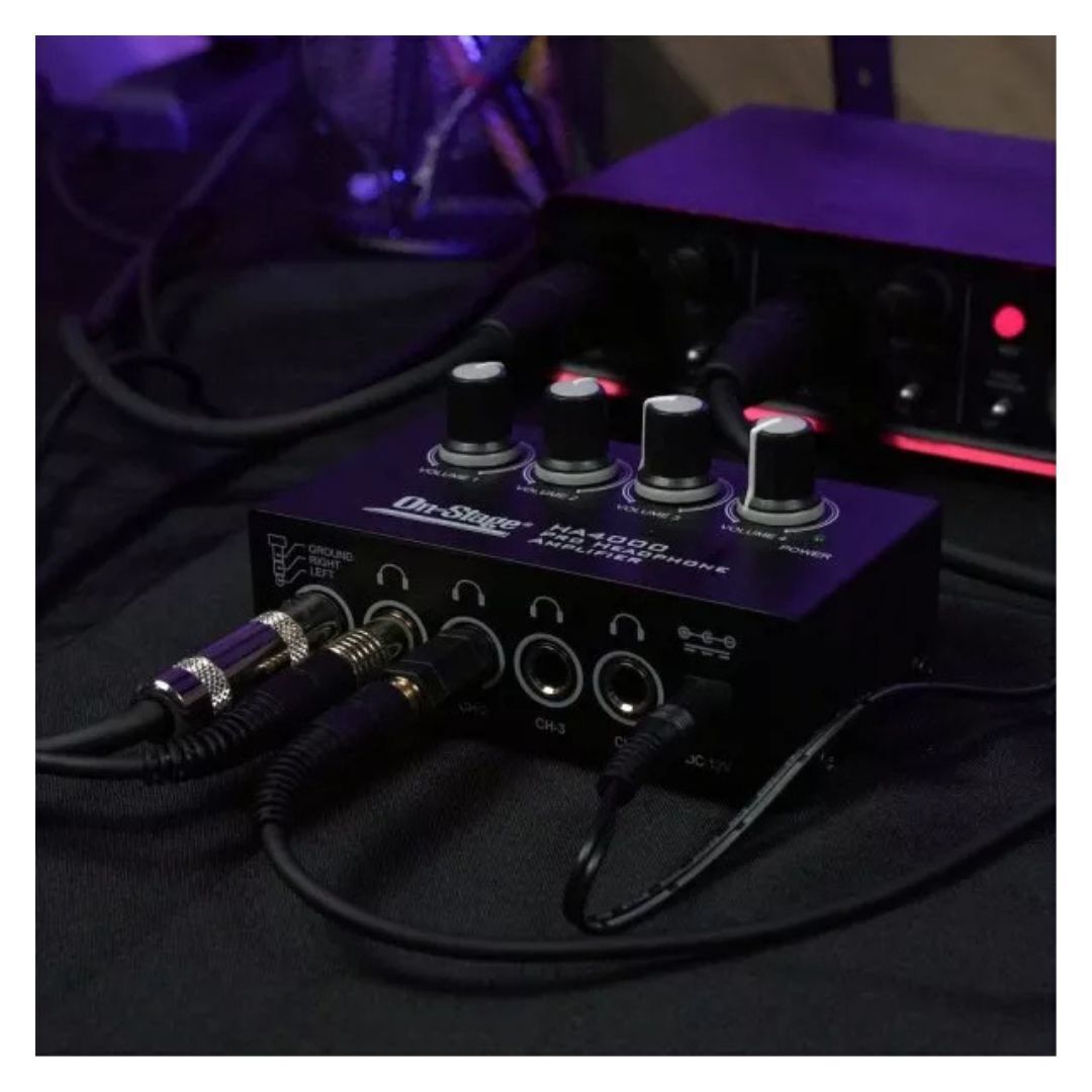 On-Stage HA4000 4-Channel Pro Headphone Amplifier,Black