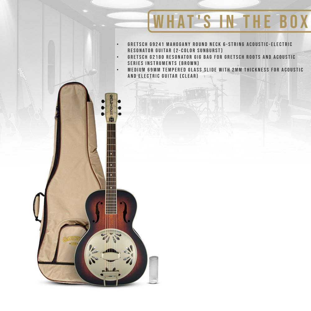 Gretsch G9241 Mahogany Round Neck Acoustic-Electric Resonator Guitar (2-Color Sunburst) Bundle