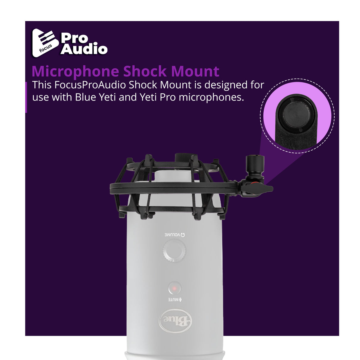 FocusProAudio Shock Mount for Blue Yeti and Yeti Pro Microphones (Black)