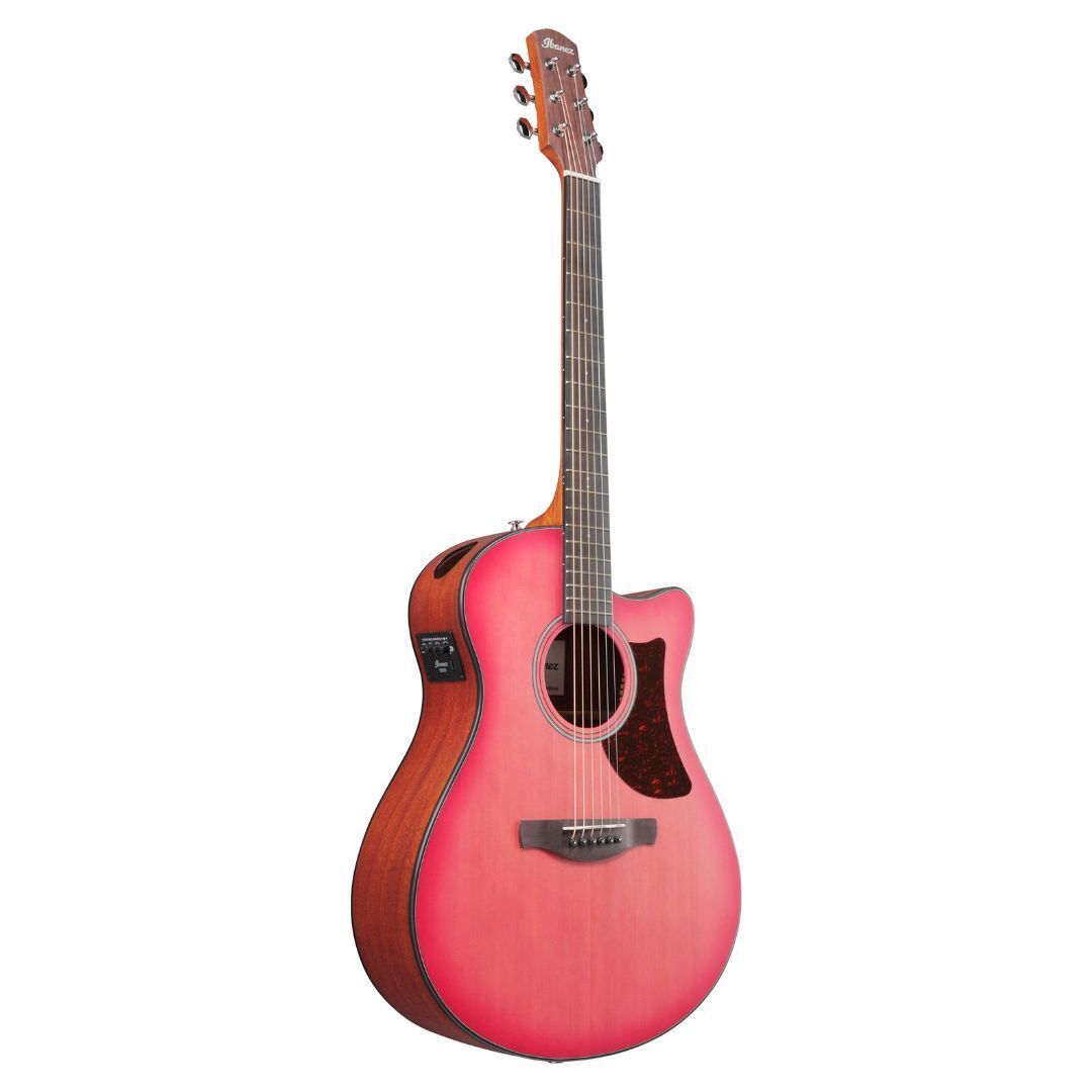 Ibanez AAM50CE Coral Red Burst Open Pore Top, Natural Open Pore Back Guitar
