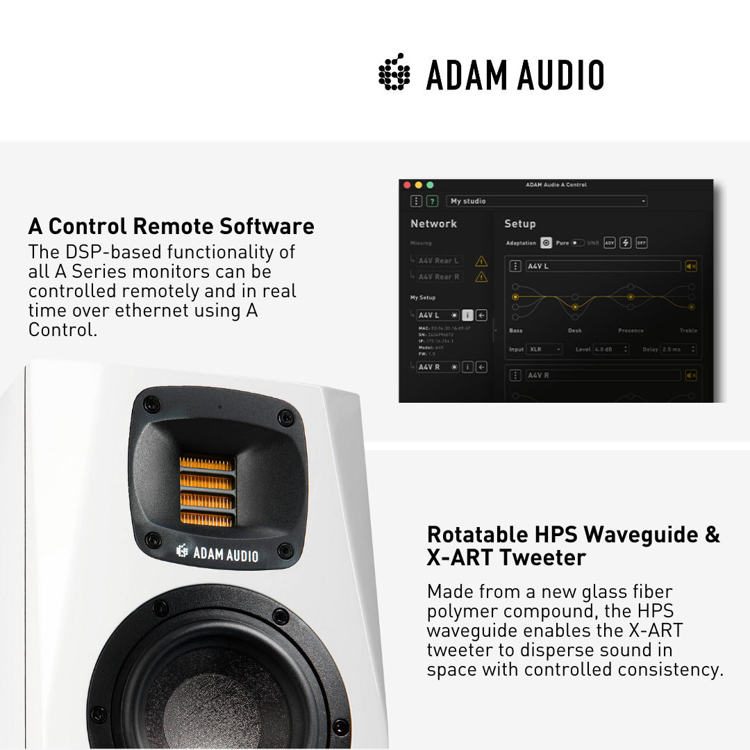 ADAM Audio A4V Powered Two-Way Studio Monitor White, Pair