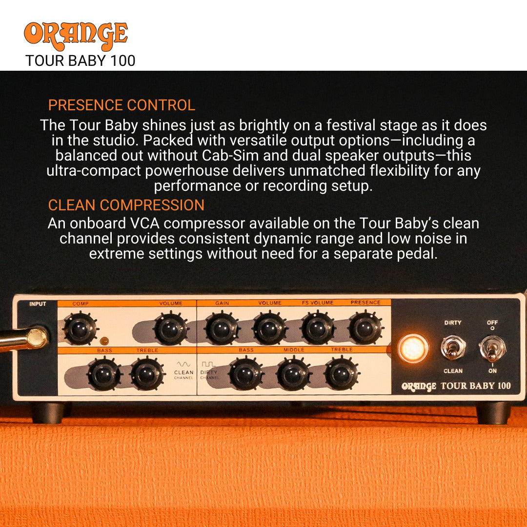 Orange Tour Baby 100 Portable 2 Channel Guitar White Amplifier Head Bundle