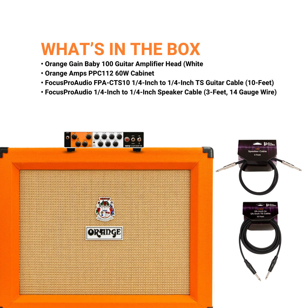 Orange Gain Baby 100 Guitar White Amplifier Head and Amps PPC112 Cabinet Bundle