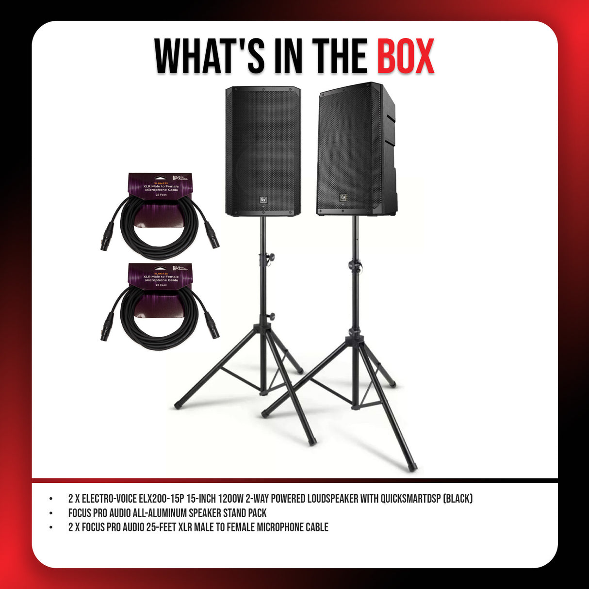 Electro Voice ELX200 15P 1200W Black 2 Pack 2 Way Powered Loudspeaker Bundle