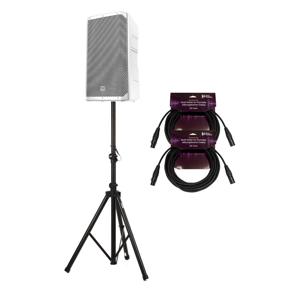 Electro Voice ELX200 12P W 1200W White Loudspeaker and Speaker Stand Bundle