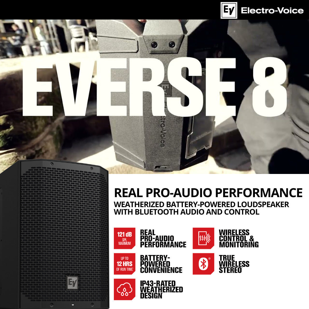 Electro-Voice Everse 8 8 Inch Compact 2 Way Black Loudspeaker Bundle
