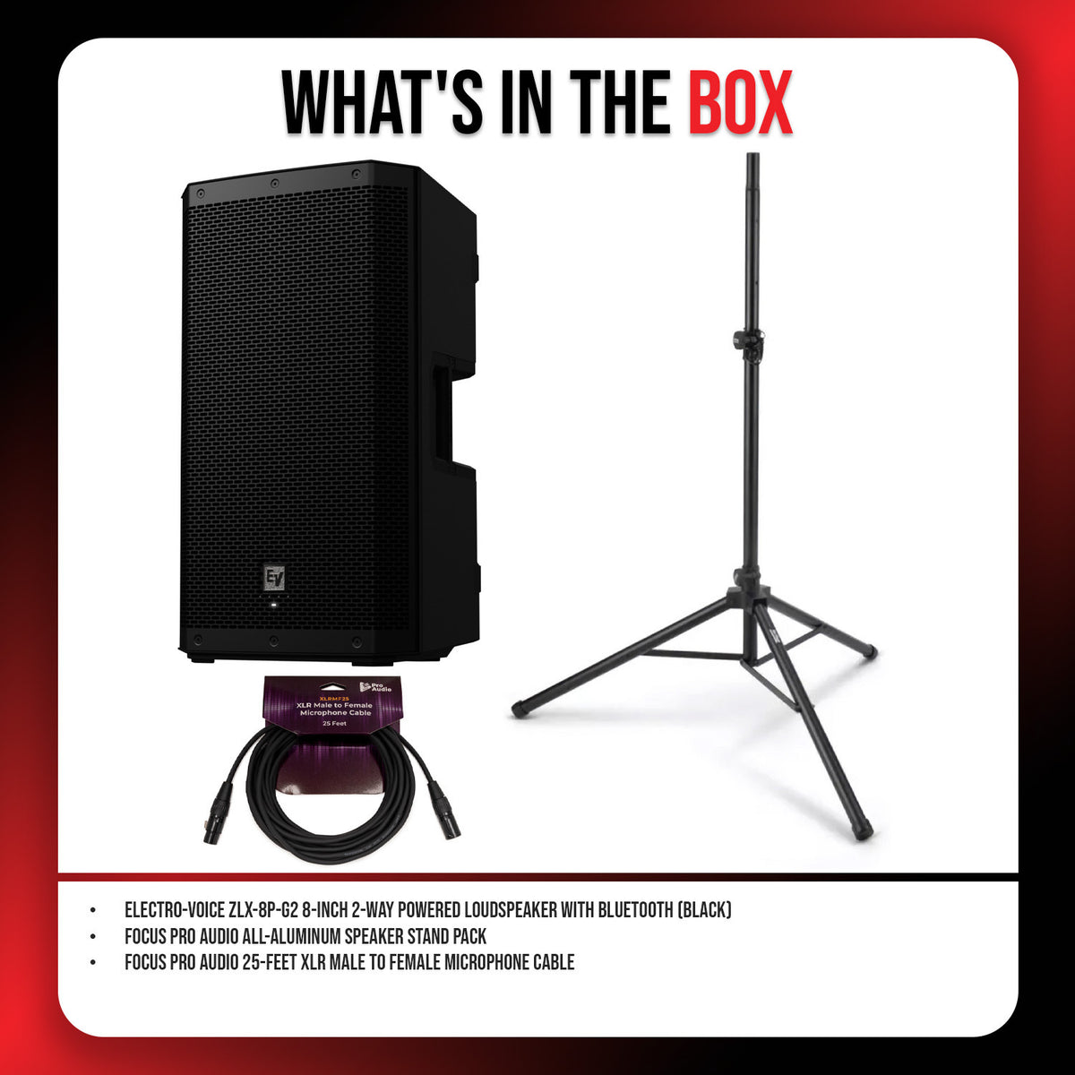 Electro Voice ZLX 8P G2 8 Inch Powered Black Loudspeaker with Bluetooth Bundle (Open Box)