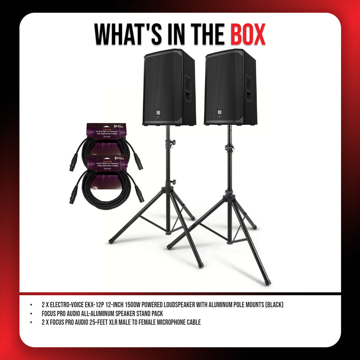 Electro Voice EKX 12P 12 Inch 1500W Powered 2 Pack Black Loudspeaker Bundle