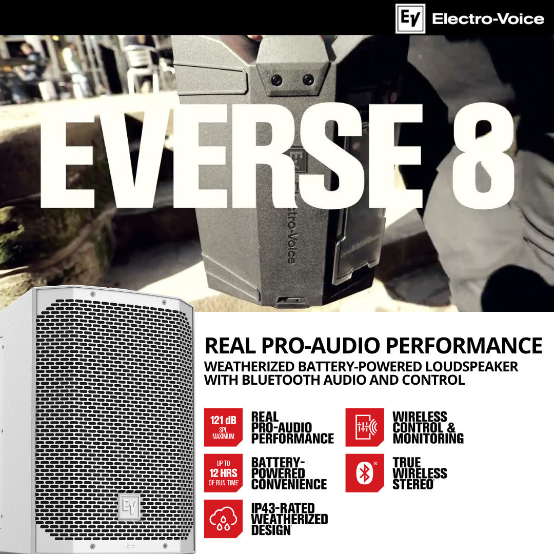 Electro-Voice EVERSE 8 8 Inch 2 Way Battery Powered White Loudspeaker Bundle