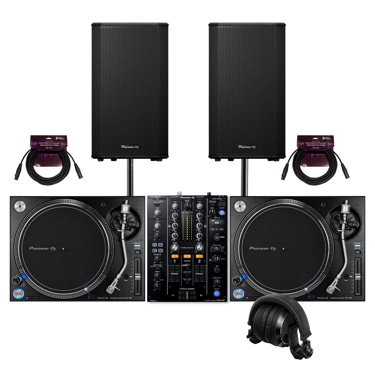 Pioneer DJ PLX 1000 2 Pack Analog Turntable and Active Loudspeaker Bundle
