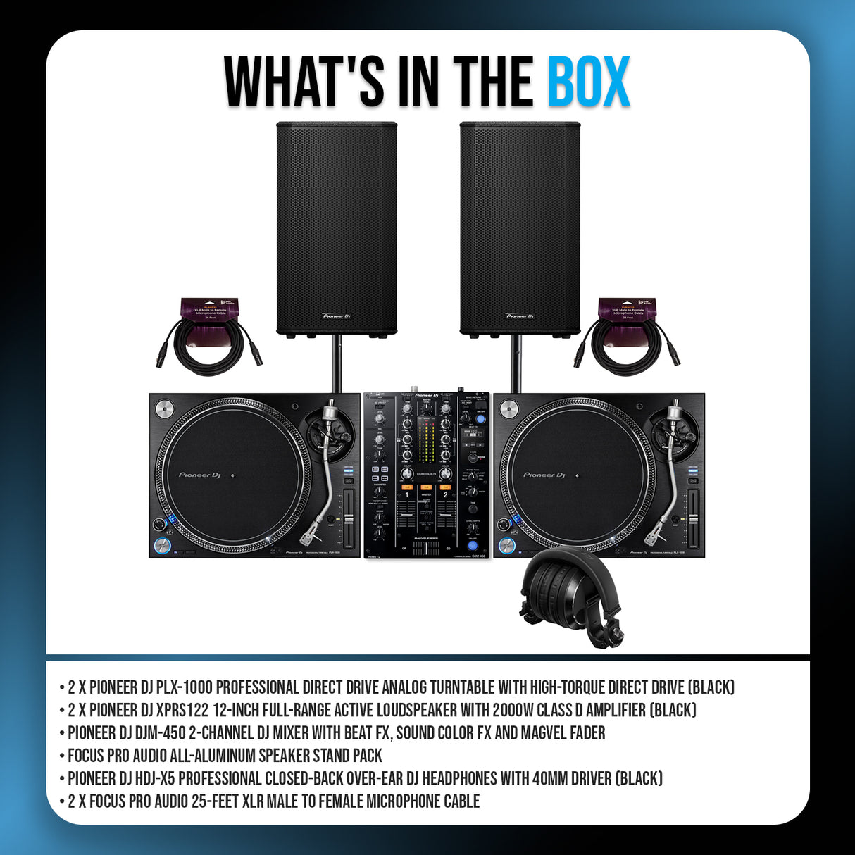 Pioneer DJ PLX 1000 2 Pack Analog Turntable and Active Loudspeaker Bundle