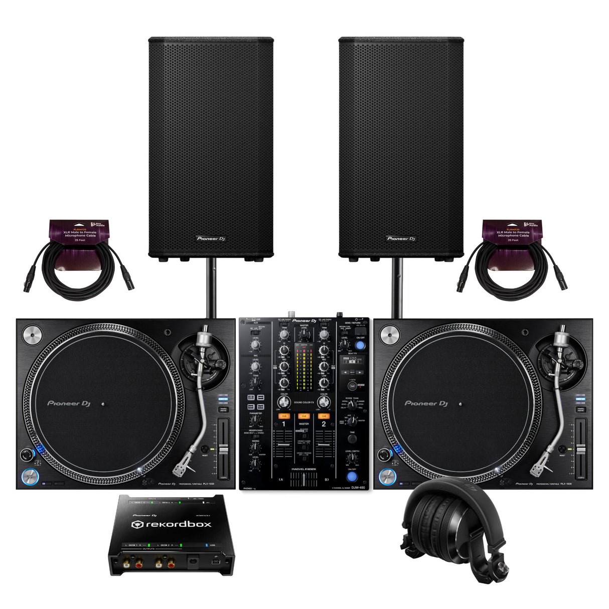 Pioneer DJ PLX 1000 2 Pack Analog Turntable and DJ Mixer Bundle