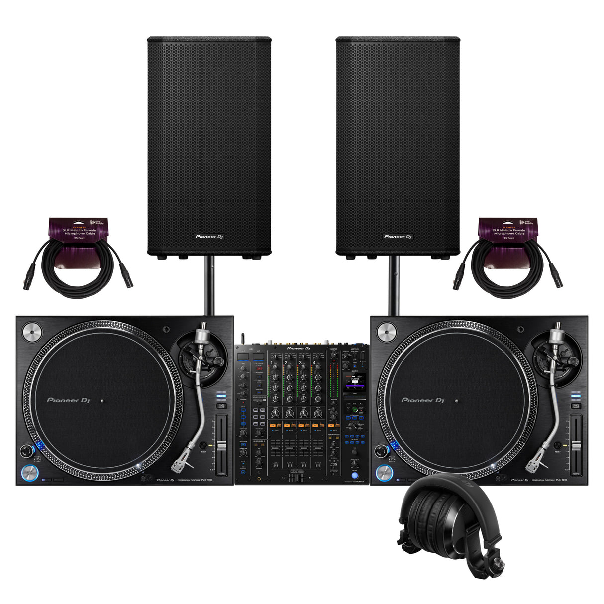 Pioneer DJ PLX 1000 2 Pack Analog Turntable and DJ Mixer Bundle