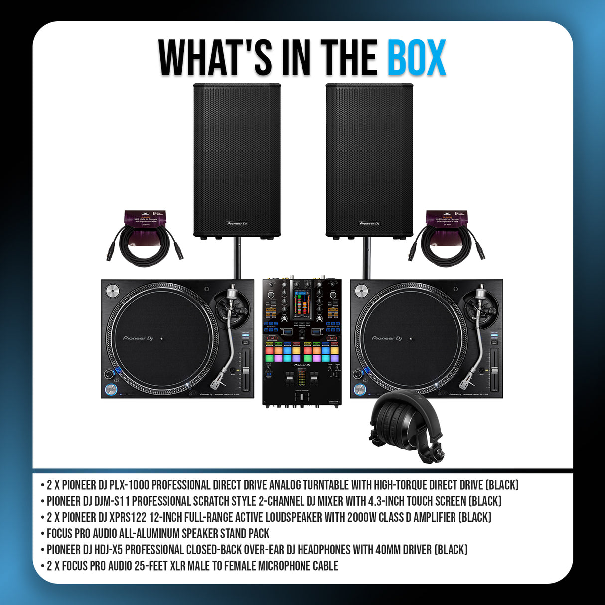 Pioneer DJ PLX 1000 2 Pack Analog Turntable and Mixer for Serato DJ Bundle