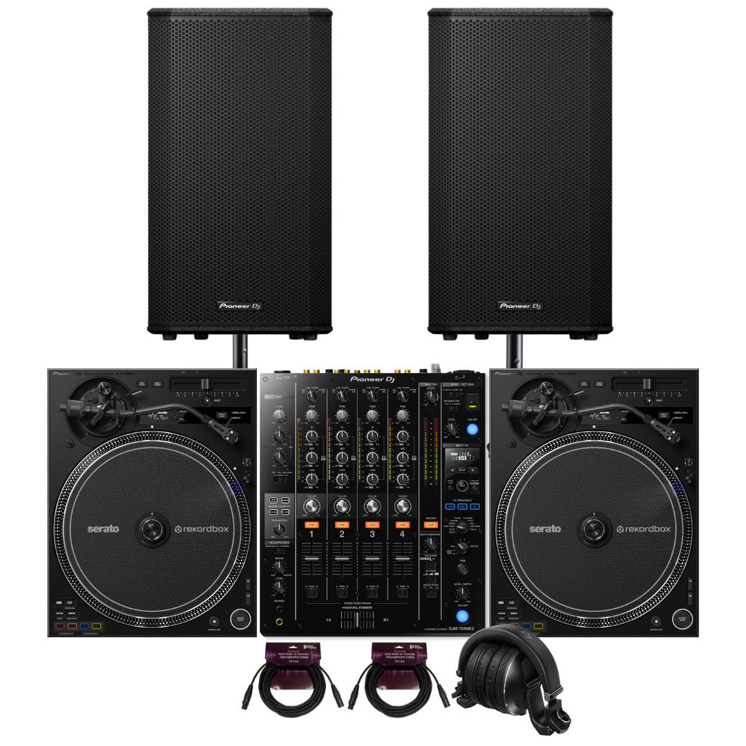Pioneer DJ PLX CRSS12 Direct Drive 2 Pack Turntable and Mixer Bundle