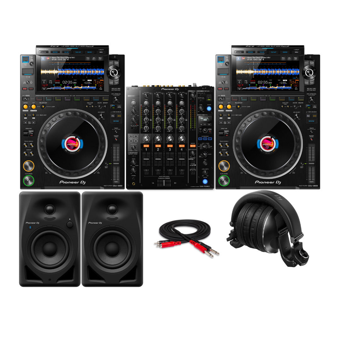 Pioneer DJ CDJ 3000 Professional Black DJ Multi Player 2 Pack with Mixer Bundle