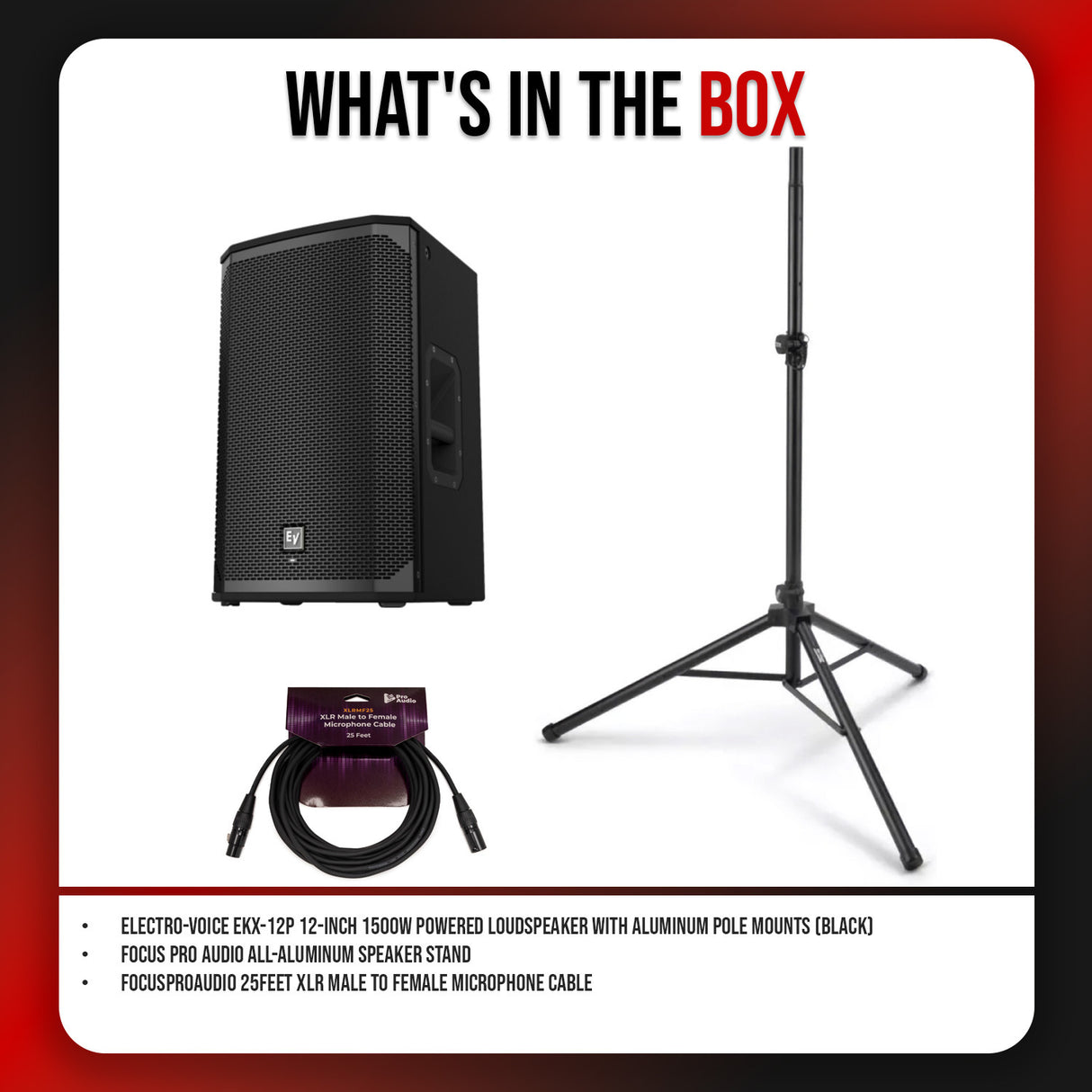Electro-Voice EKX 12P 12 Inch 2 Way 1500W Powered Black Loudspeaker Bundle