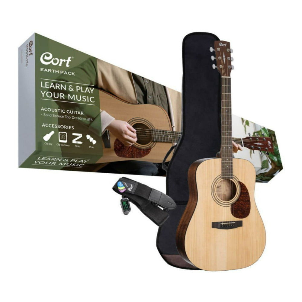 Cort 6 String Right Handed Earth60 Open Pore Acoustic Guitar Starter Pack