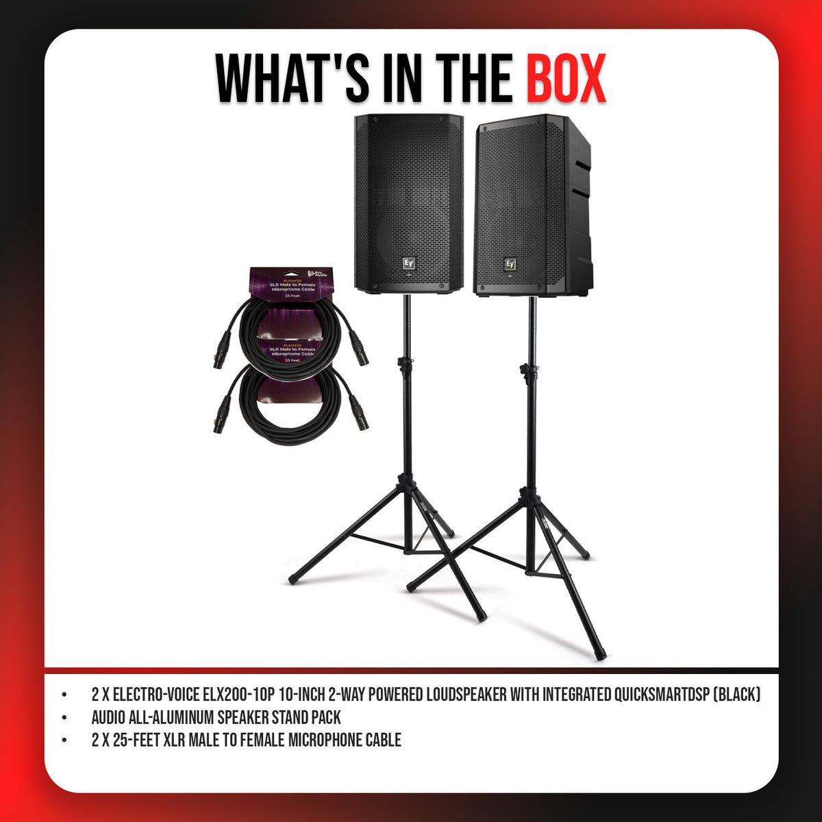 Electro Voice ELX200 10P Black 2 Pack Powered Loudspeaker and Stand Bundle