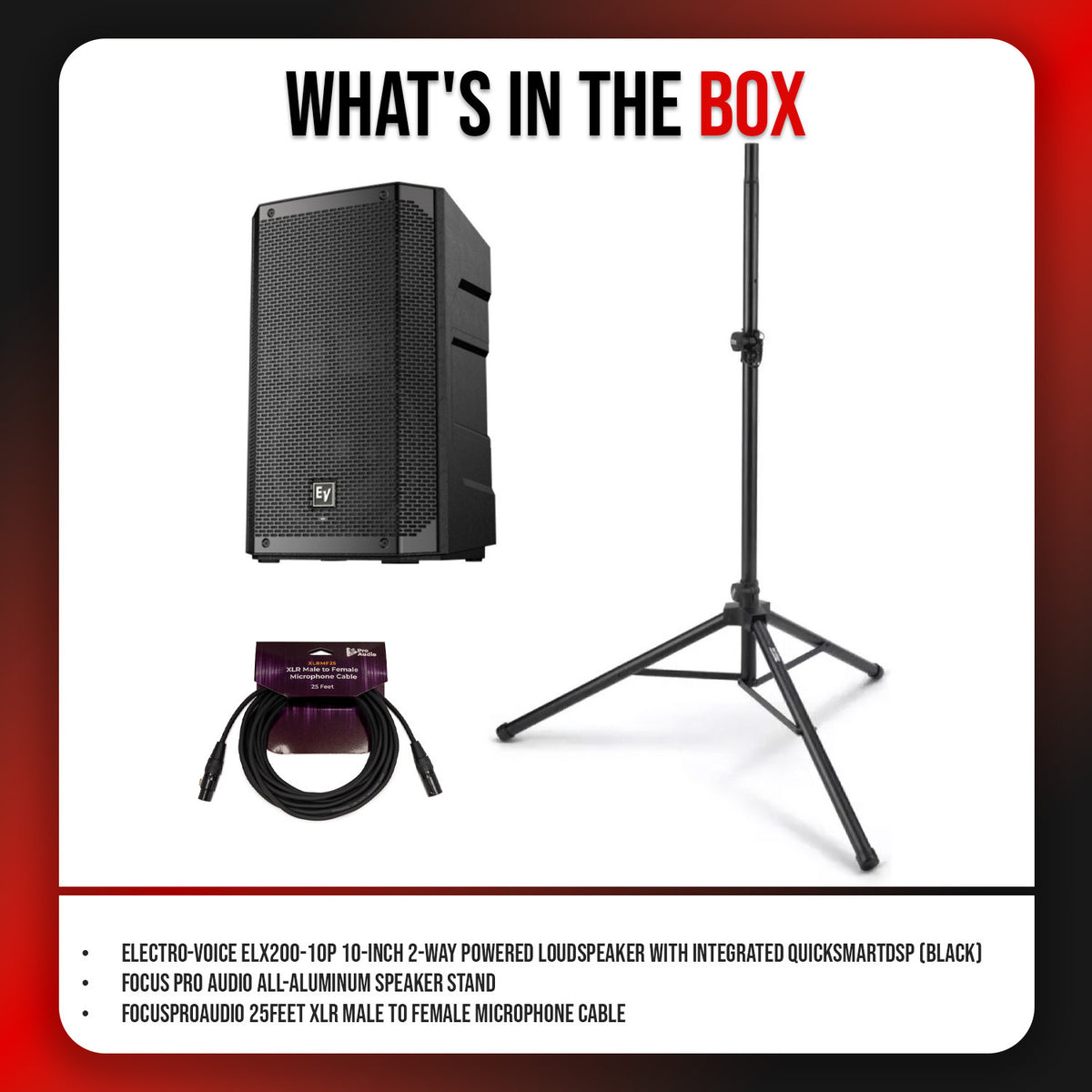 Electro-Voice ELX200-10P 10 inch 1200W 2-Way Powered Speaker Bundle