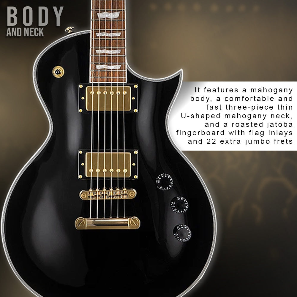 ESP LTD EC 256 Eclipse 6 String Black Electric Guitar with Mahogany Body Bundle