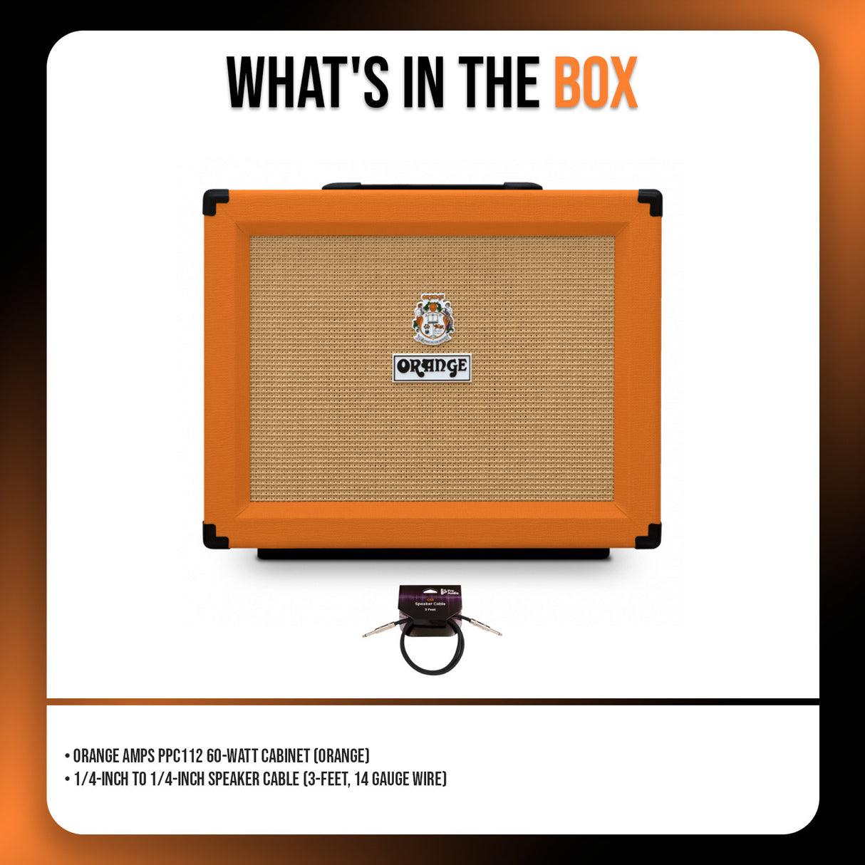 Orange Amps PPC112 60W Guitar Speaker Cabinet with 3ft Speaker Cable (2 Items)