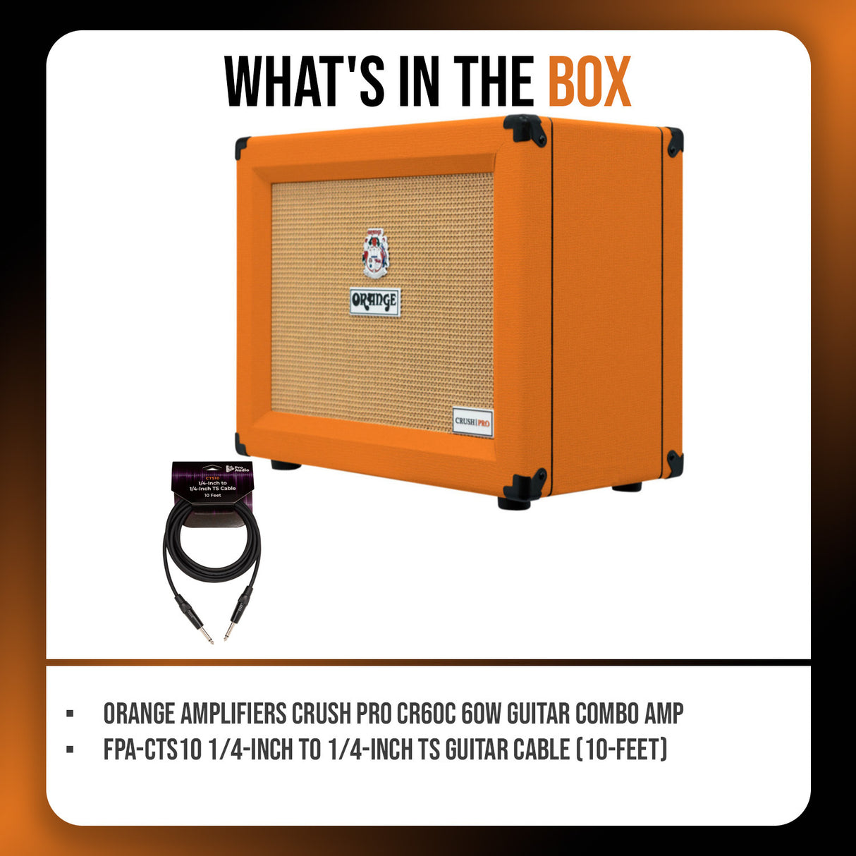 Orange Amplifiers Crush Pro CR60C Guitar Combo Amp and TS Guitar Cable Bundle