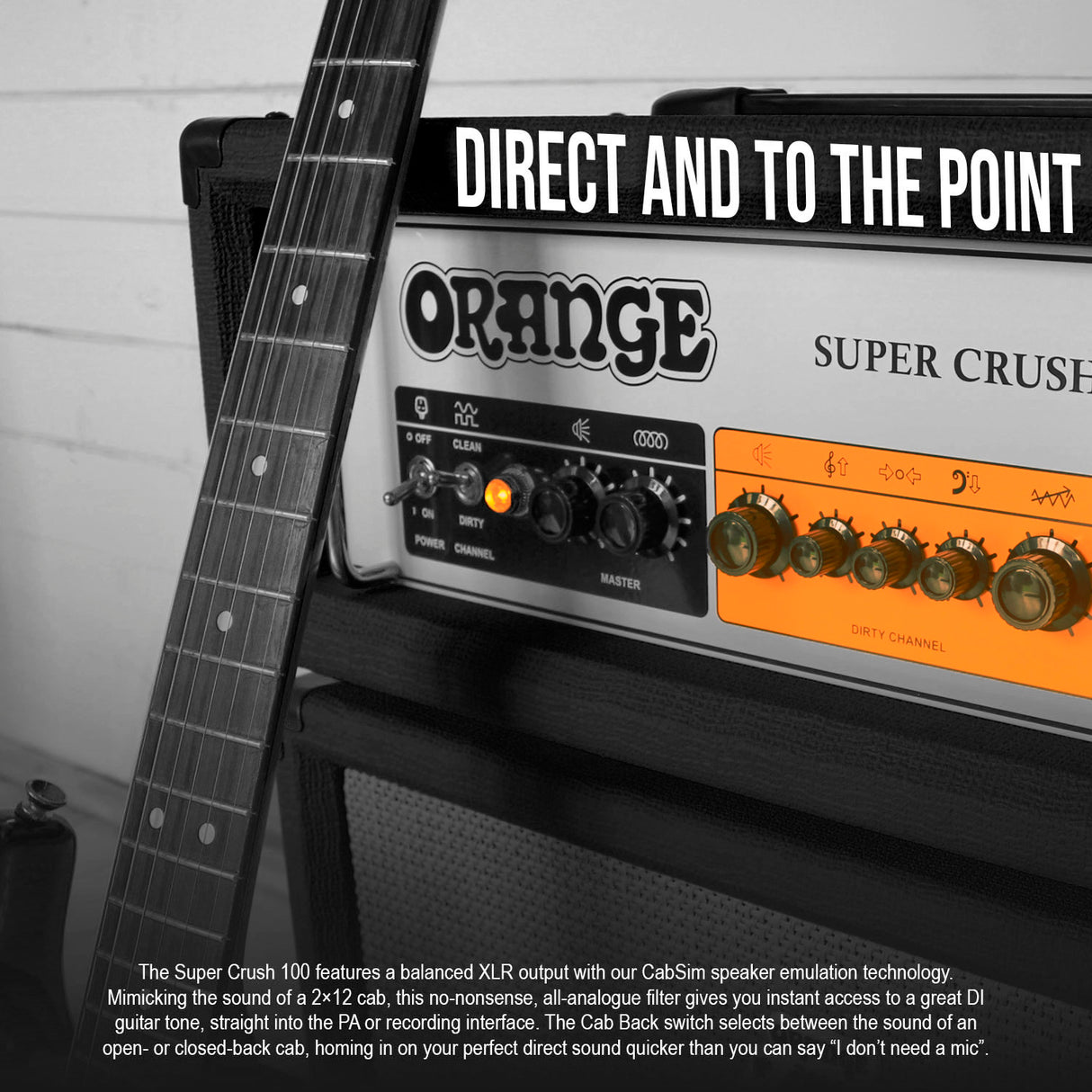 Orange Amps Super Crush 100W Amp Head (Black) with 10ft Guitar Cable (2 Items)