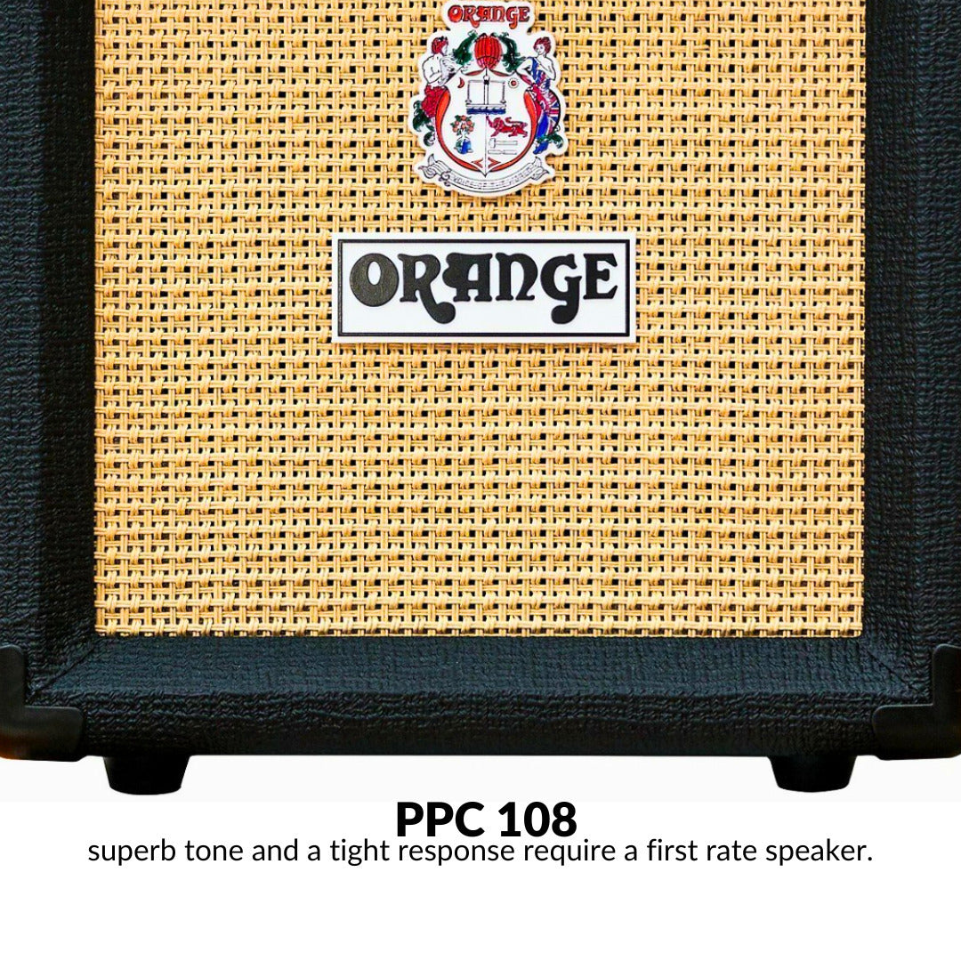 Orange Amplifiers PPC108 20W 1 x 8 Inch Black Speaker Guitar Cabinet Bundle