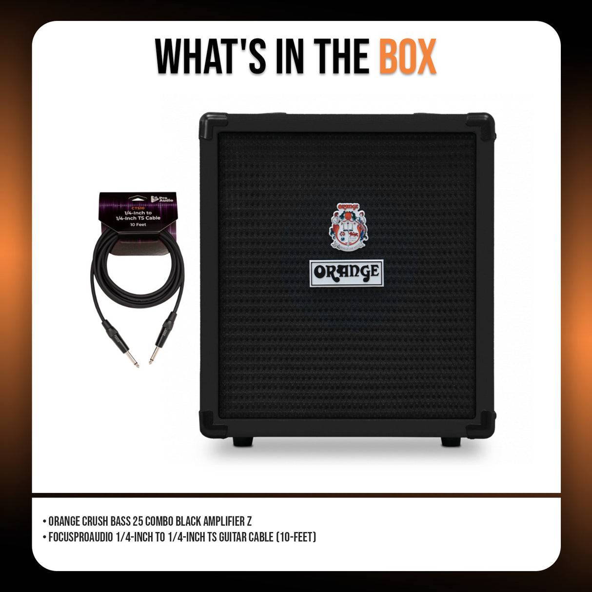Orange Crush Bass 25 Combo Black Amplifier with 10ft Guitar Cable (2 Items)
