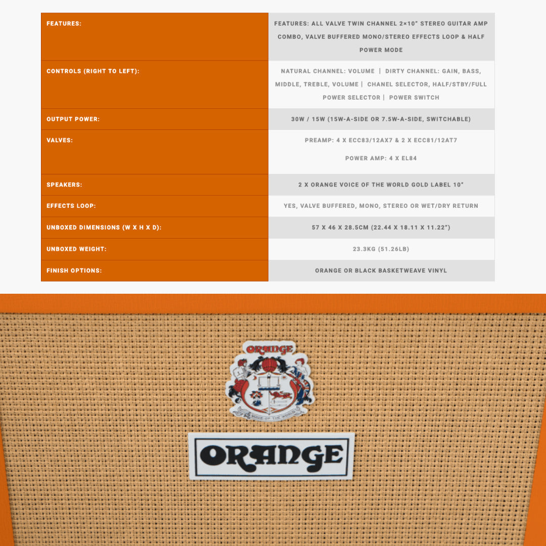 Orange Rocker 32 30W Combo Tube Guitar Amp with 10ft Guitar Cable (2 Items)