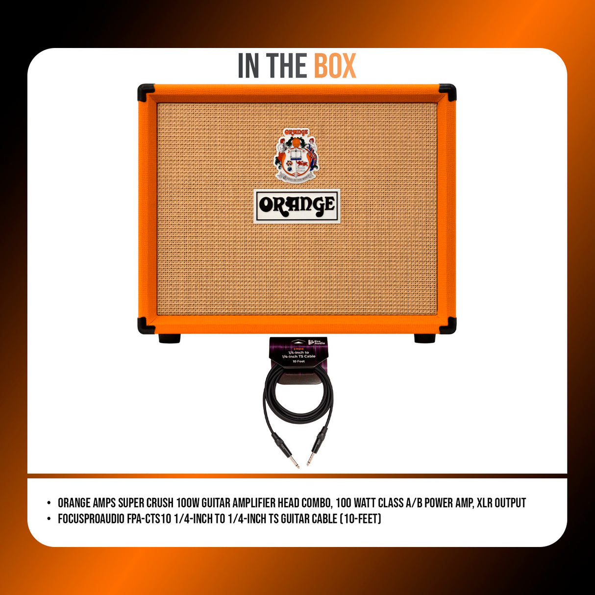 Orange Amps Super Crush 100W Guitar Amplifier Head Combo with Cable Bundle