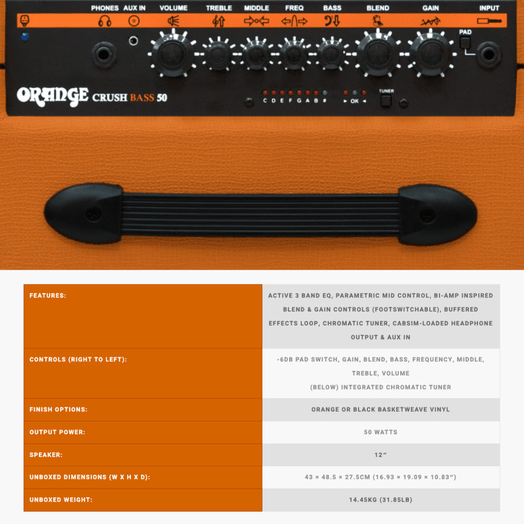 Orange Amps Crush Bass 50 1x12 in Combo Amp (Orange) with 10 ft Instrument Cable