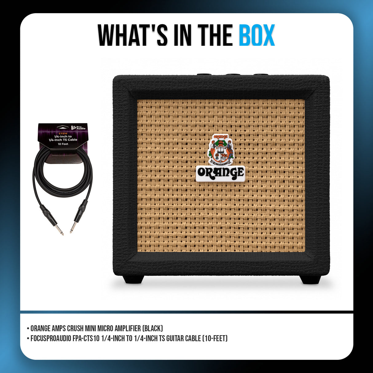 Orange Amps Crush Mini Micro Amplifier (Black) with 10 ft Instrument Cable